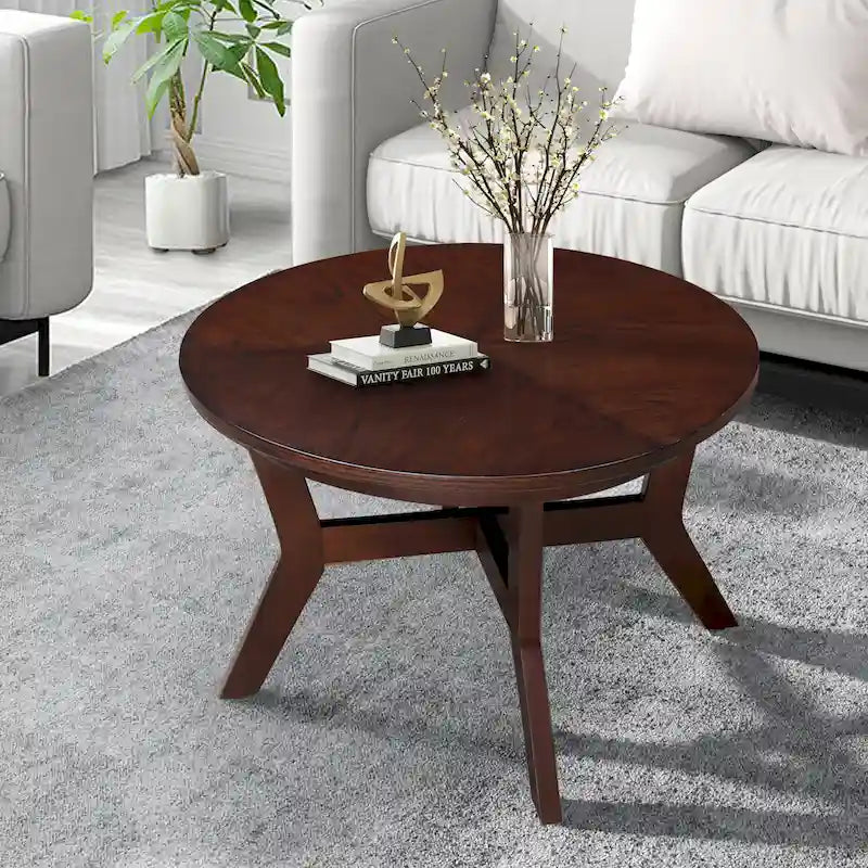 Farmhouse Wood Round Coffee Table with 4 Soild Wood Legs