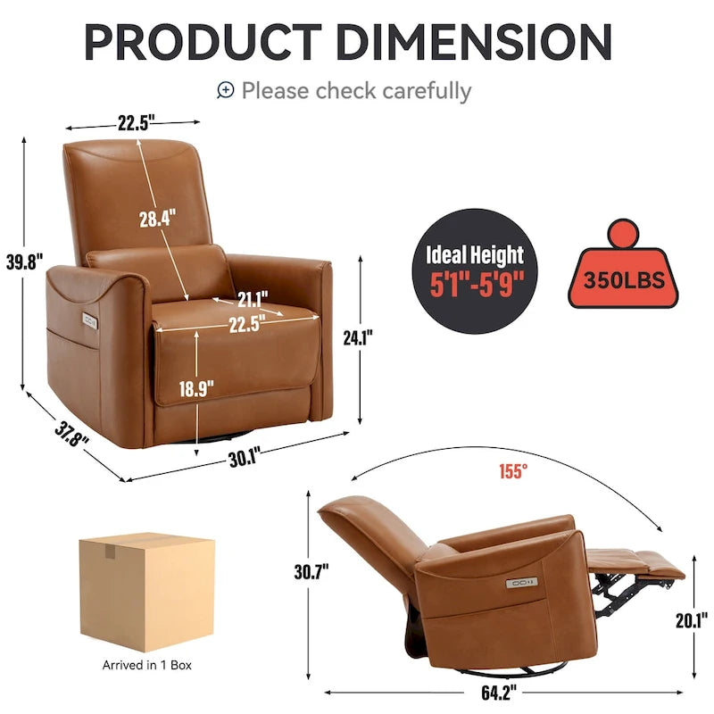 Swivel and Rocker Power Recliner Chair, Heavy Duty Motion Mechanism with USB and Type-C Ports