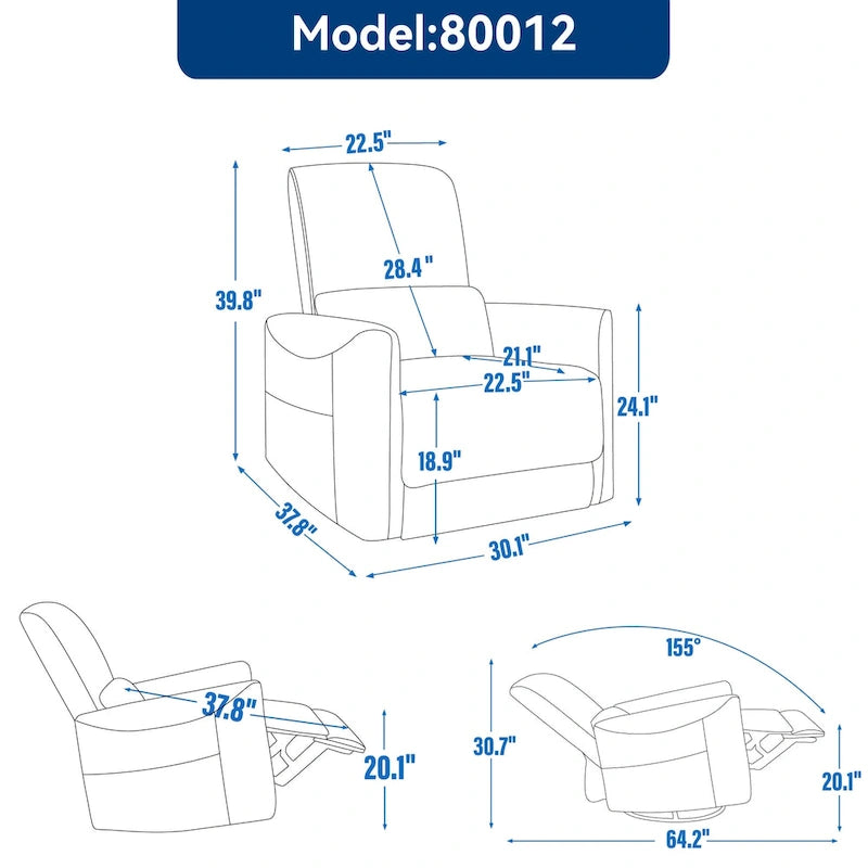 Swivel and Rocker Power Recliner Chair, Heavy Duty Motion Mechanism with USB and Type-C Ports