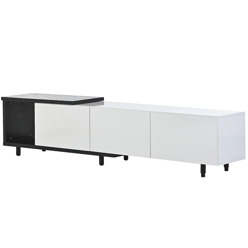 White Modern Extendable TV Stand with 3 Drawers and Shelf for TVs Up to 80