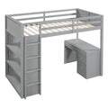 Twin Size Loft Bed with Ladder, Shelves, and Desk