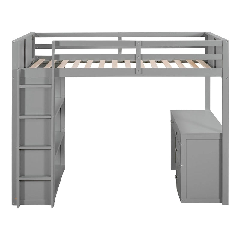 Twin Size Loft Bed with Ladder, Shelves, and Desk