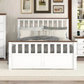 Wood Slat Platform Bed Frame with Vertical Hollows Headboard and Footboard, Low Profile Bed, Panel Bed 2 Drawers