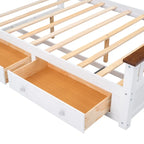 Wood Slat Platform Bed Frame with Vertical Hollows Headboard and Footboard, Low Profile Bed, Panel Bed 2 Drawers