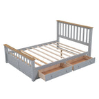 Wood Slat Platform Bed Frame with Vertical Hollows Headboard and Footboard, Low Profile Bed, Panel Bed 2 Drawers