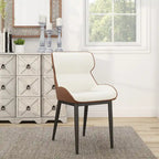 Set of 2 PU Upholstered Dining Chairs Modern Solid Back Chairs with Black Metal Legs