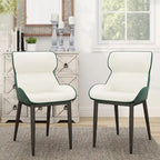 Set of 2 PU Upholstered Dining Chairs Modern Solid Back Chairs with Black Metal Legs