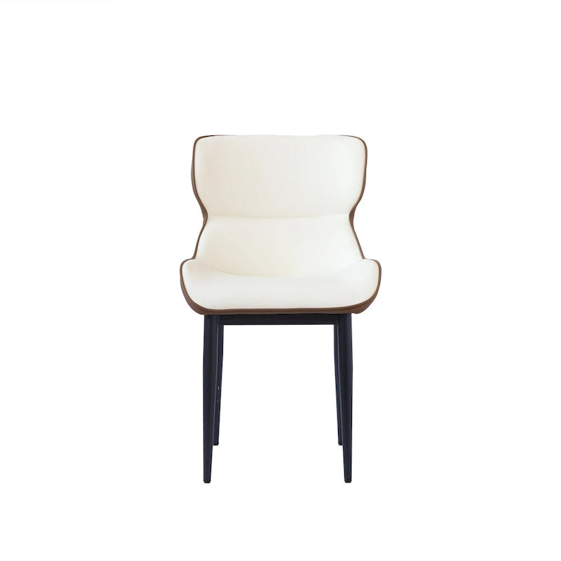 Set of 2 PU Upholstered Dining Chairs Modern Solid Back Chairs with Black Metal Legs