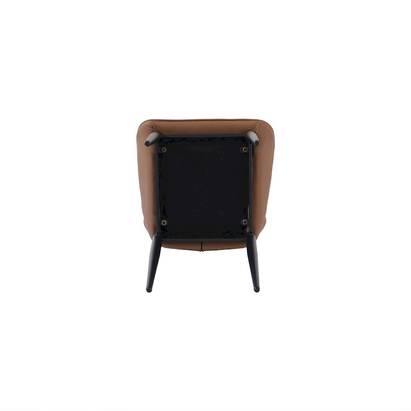 Set of 2 PU Upholstered Dining Chairs Modern Solid Back Chairs with Black Metal Legs