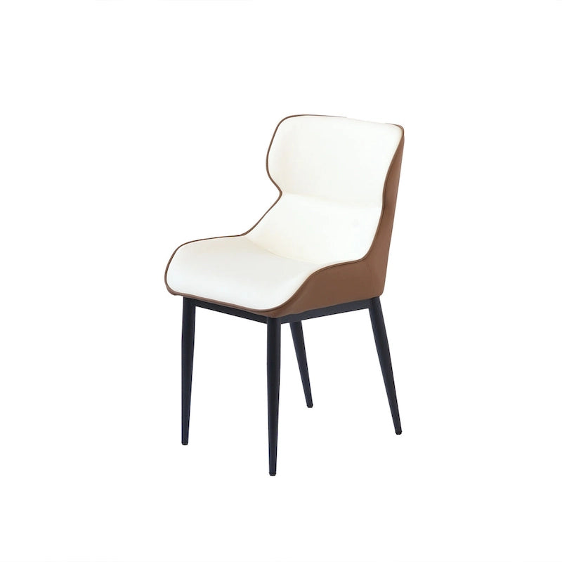 Set of 2 PU Upholstered Dining Chairs Modern Solid Back Chairs with Black Metal Legs