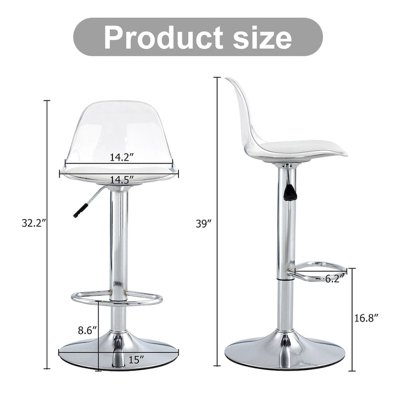 Swivel Bar Stools Set of 2, Counter Height Barstools with Backrest, Dining Room Chairs with Footrest and PU Seats