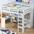 Twin Size Loft Bed Frame with L Shaped Desk, Wardrobe and Shelves