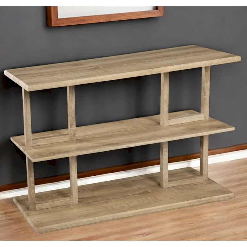Natural Wood Rectangular Console Table with Floor Shelf and 2 Shelves - 42 L x 15.75 W x 28.5 H