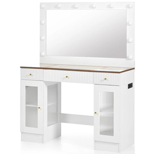 43.3 Vanity Desk with Large Mirror and Hollywood Bulbs