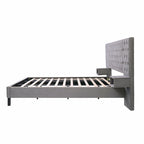 Low-Profile Platform Bed, Modern Velvet Upholstered Bed, Diamond Tufted Headboard Wingback Bed with 2 Nightstands Storage Bed