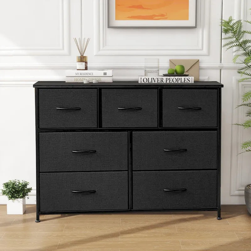 Freestanding 7-Drawer Chest of Drawers Chest Tower TV Stand with Wood Top for Closet Bedroom