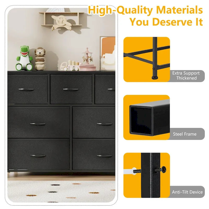 Freestanding 7-Drawer Chest of Drawers Chest Tower TV Stand with Wood Top for Closet Bedroom