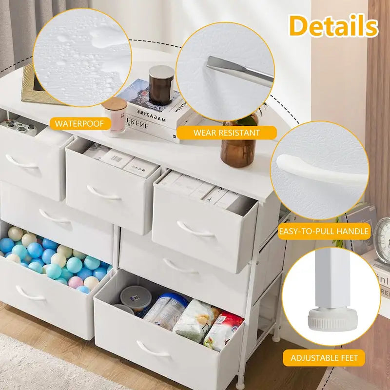 Freestanding 7-Drawer Chest of Drawers Chest Tower TV Stand with Wood Top for Closet Bedroom