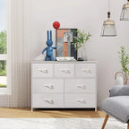 Freestanding 7-Drawer Chest of Drawers Chest Tower TV Stand with Wood Top for Closet Bedroom