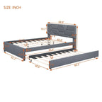 Grey Queen Size Upholstered Platform Bed with Brick Pattern Headboard and Twin Size Trundle
