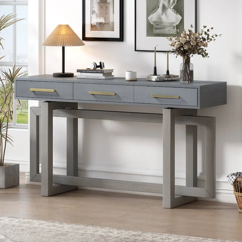 57 Modern Console Table with Three Drawers and Unique Leg Design for Entryway, Hallway, Living Room