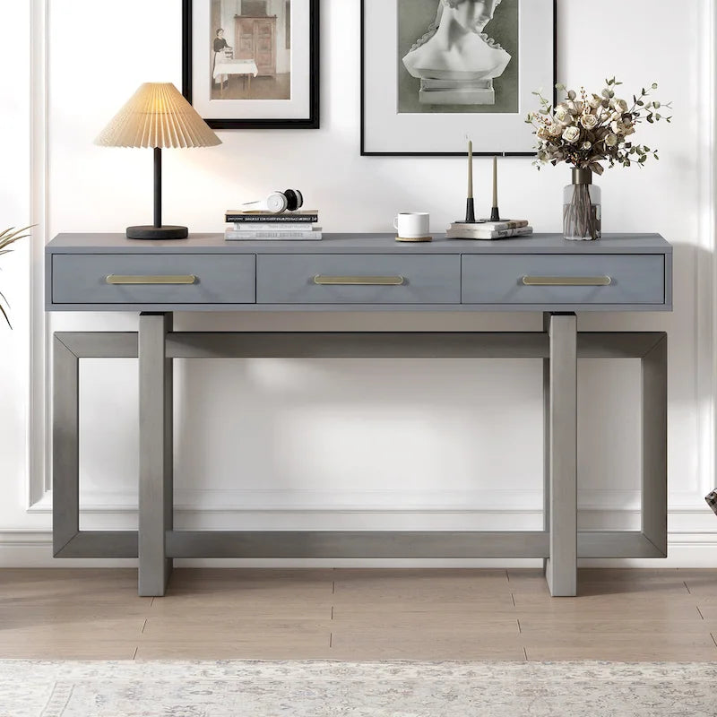 57 Modern Console Table with Three Drawers and Unique Leg Design for Entryway, Hallway, Living Room