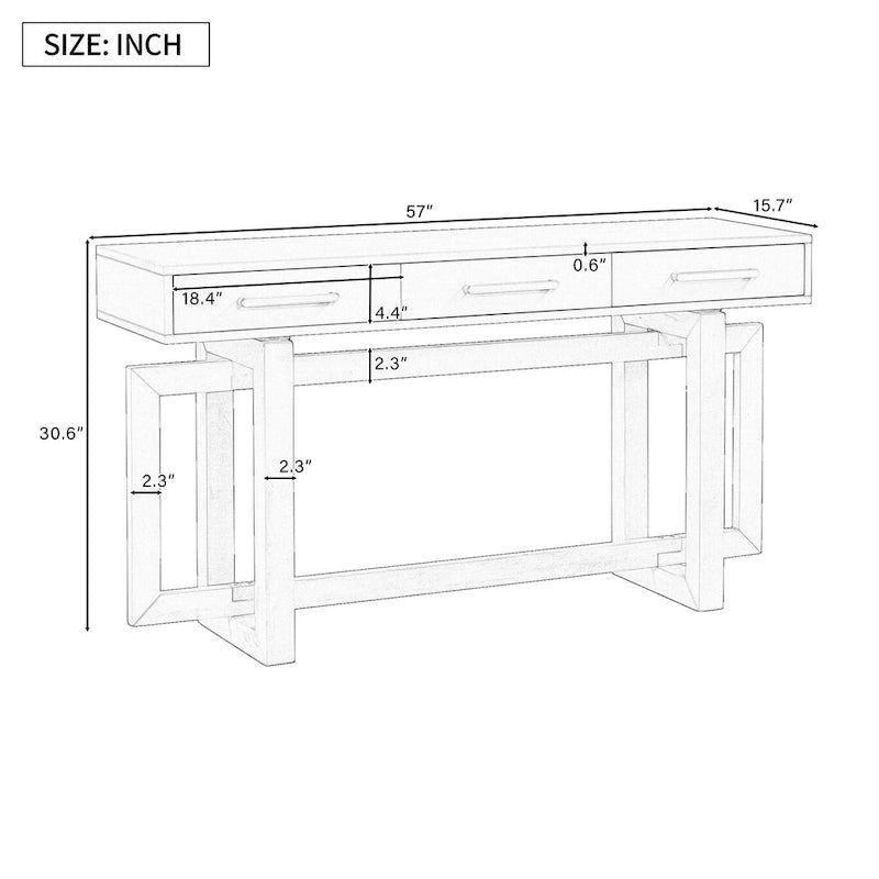 57 Modern Console Table with Three Drawers and Unique Leg Design for Entryway, Hallway, Living Room