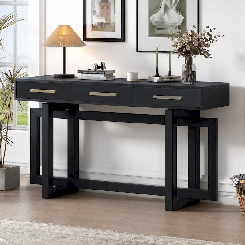 57 Modern Console Table with Three Drawers and Unique Leg Design for Entryway, Hallway, Living Room