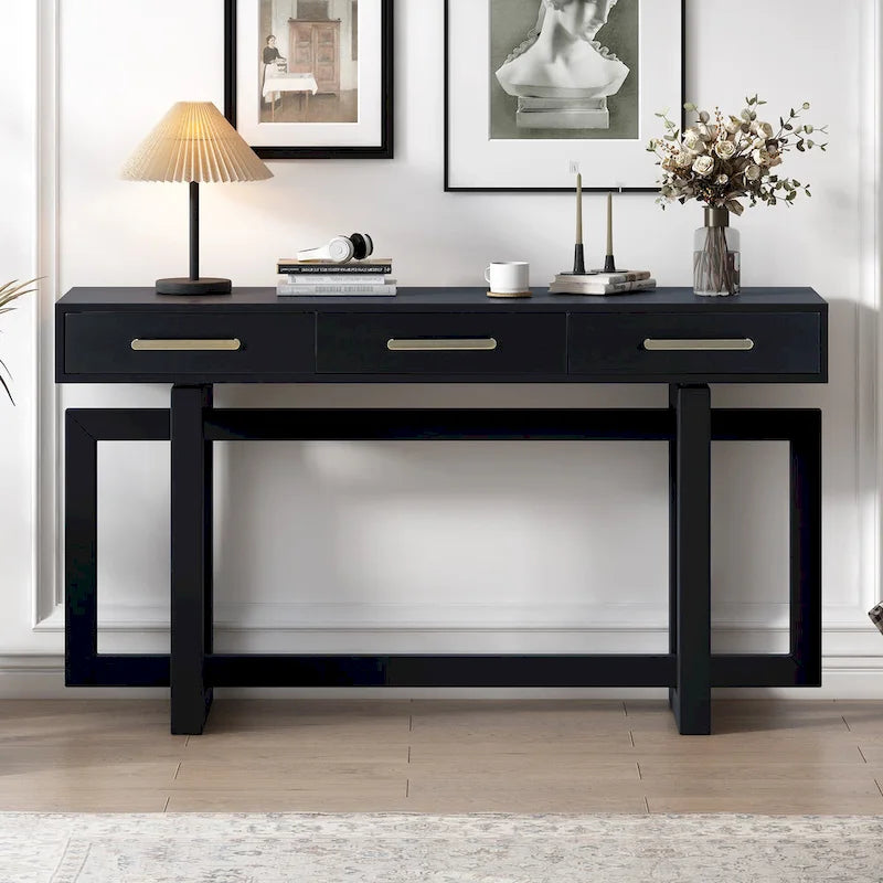 57 Modern Console Table with Three Drawers and Unique Leg Design for Entryway, Hallway, Living Room