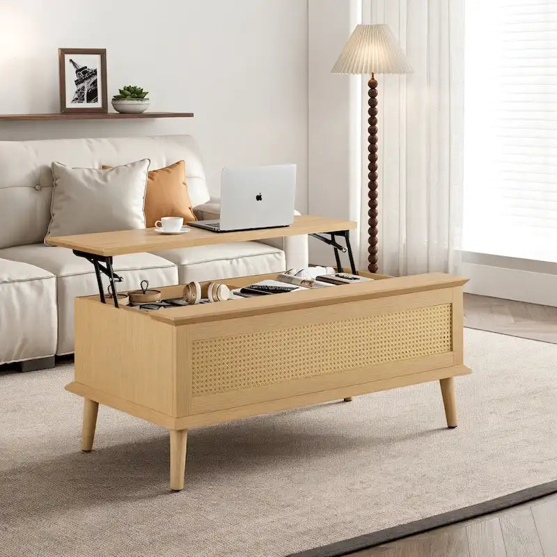 Teagan Rattan Lift-Top Coffee Table with Storage - 42 x 17