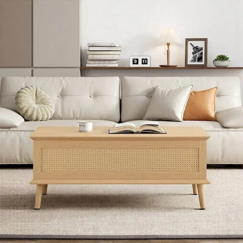 Teagan Rattan Lift-Top Coffee Table with Storage - 42 x 17