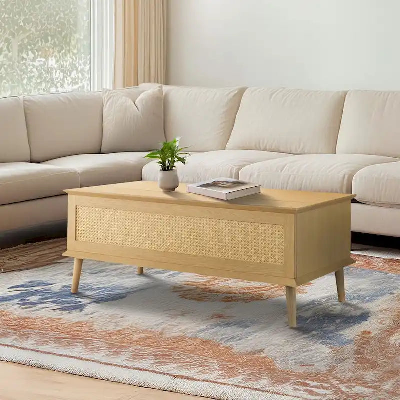 Teagan Rattan Lift-Top Coffee Table with Storage - 42 x 17