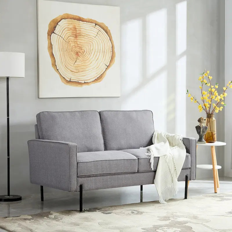 57W Modern Linen Loveseat, 2-Seater, Matte Black Metal Legs