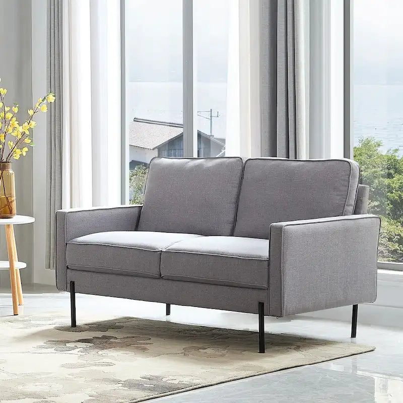 57W Modern Linen Loveseat, 2-Seater, Matte Black Metal Legs