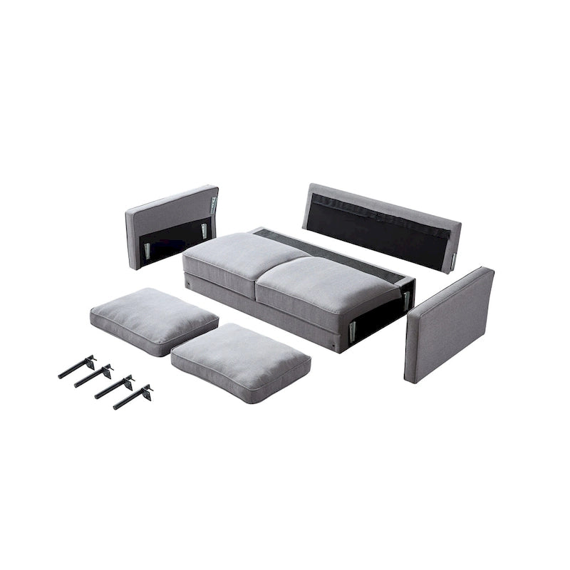 57W Modern Linen Loveseat, 2-Seater, Matte Black Metal Legs