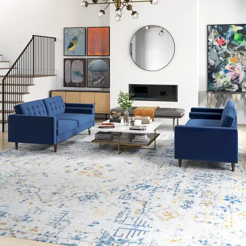 Mid Century Pillow Back Velvet Sofa and Loveseat Set