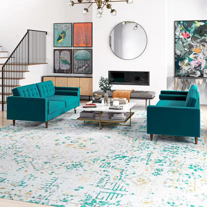 Mid Century Pillow Back Velvet Sofa and Loveseat Set
