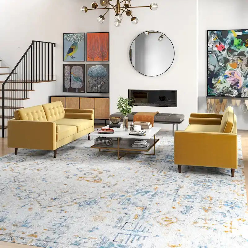  Mid Century Pillow Back Velvet Sofa and Loveseat Set