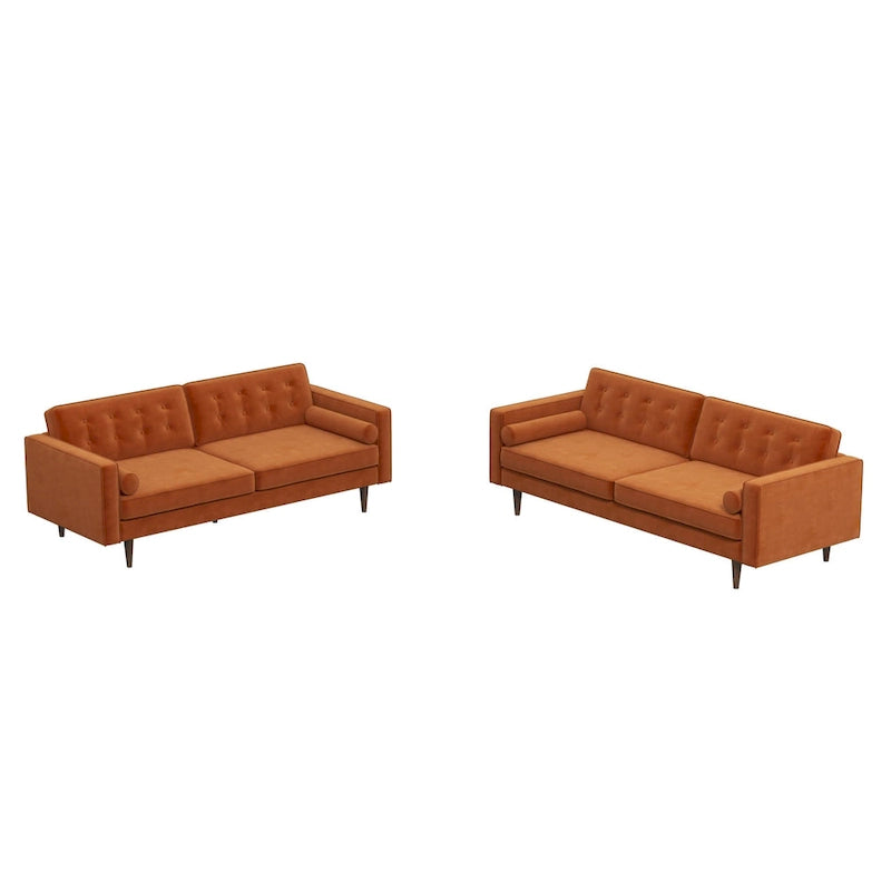 Mid Century Pillow Back Velvet Sofa and Loveseat Set