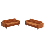 Mid Century Pillow Back Velvet Sofa and Loveseat Set