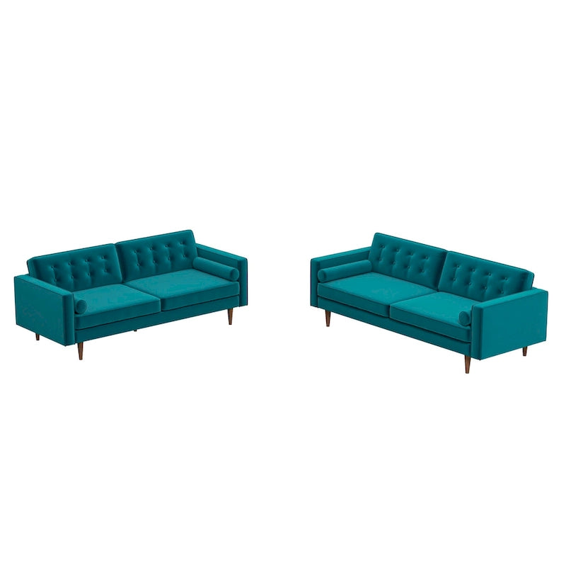 Mid Century Pillow Back Velvet Sofa and Loveseat Set