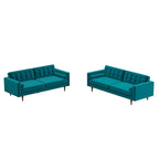 Mid Century Pillow Back Velvet Sofa and Loveseat Set