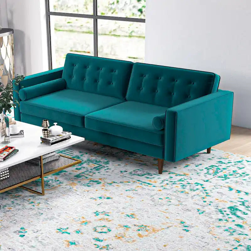 Mid Century Pillow Back Velvet Sofa and Loveseat Set