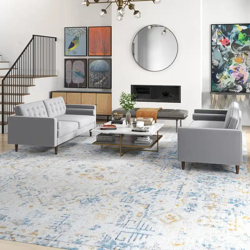 Mid Century Pillow Back Velvet Sofa and Loveseat Set