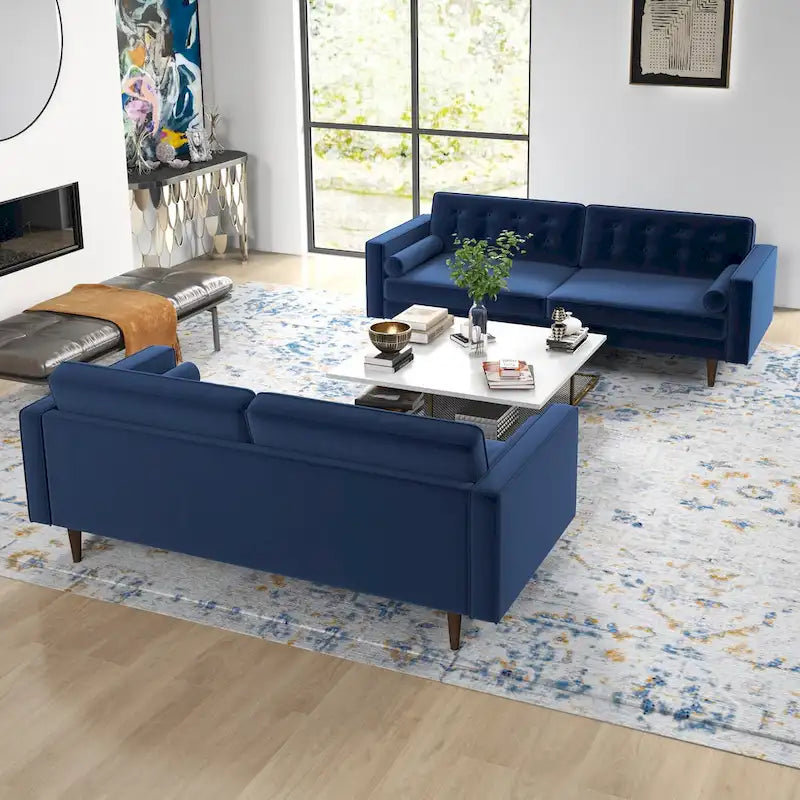 Mid Century Pillow Back Velvet Sofa and Loveseat Set