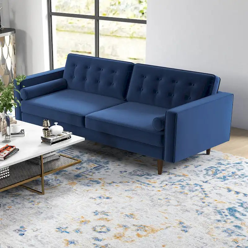 Mid Century Pillow Back Velvet Sofa and Loveseat Set