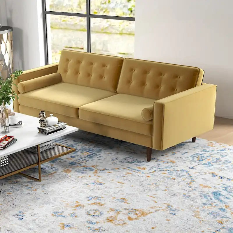 Mid Century Pillow Back Velvet Sofa and Loveseat Set