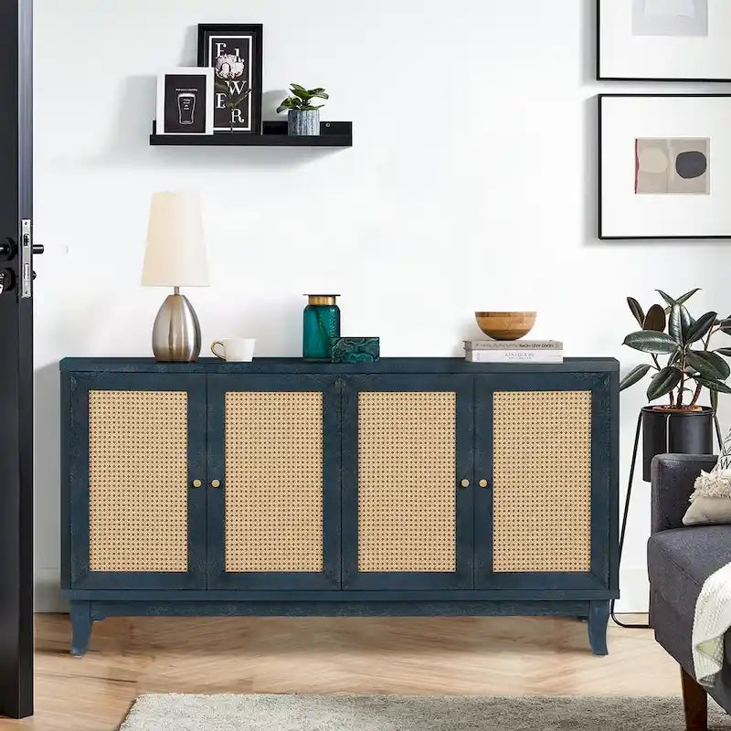 Accent Storage Cabinet With 4 Rattan Doors