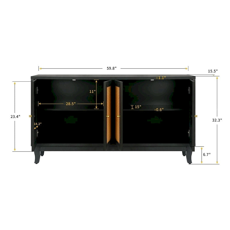 Accent Storage Cabinet With 4 Rattan Doors