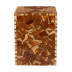 Teak Wood Handmade Square Block Accent Table with Mosaic Wood Chip Design - Brown -  - 14Wx14Lx18H